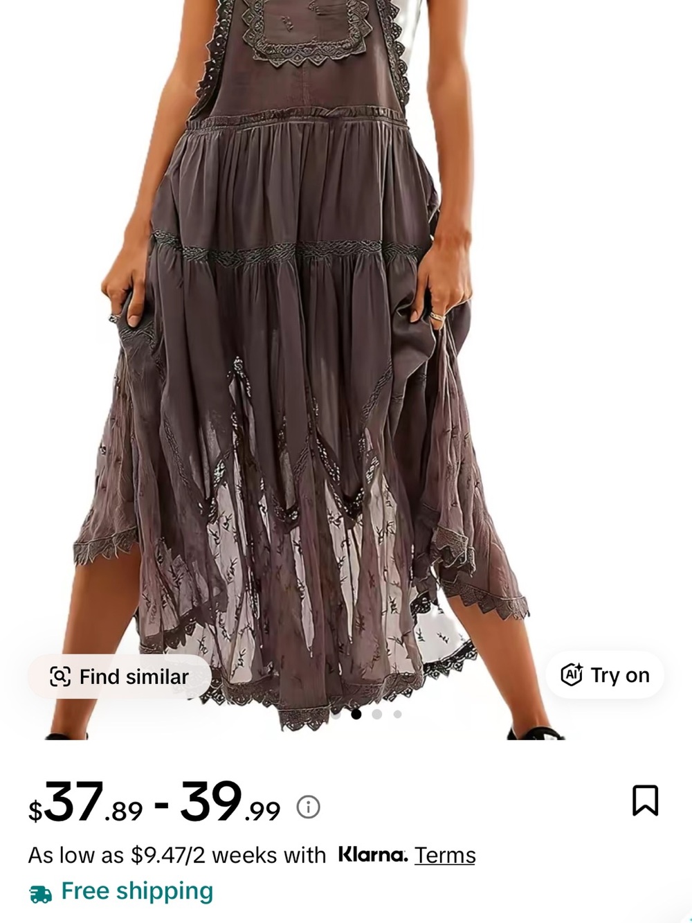 Ebossy Chocolate Brown Maxi Dress with Embroidered Bib, Lace Detail, Size XL - Picture 3 of 9
